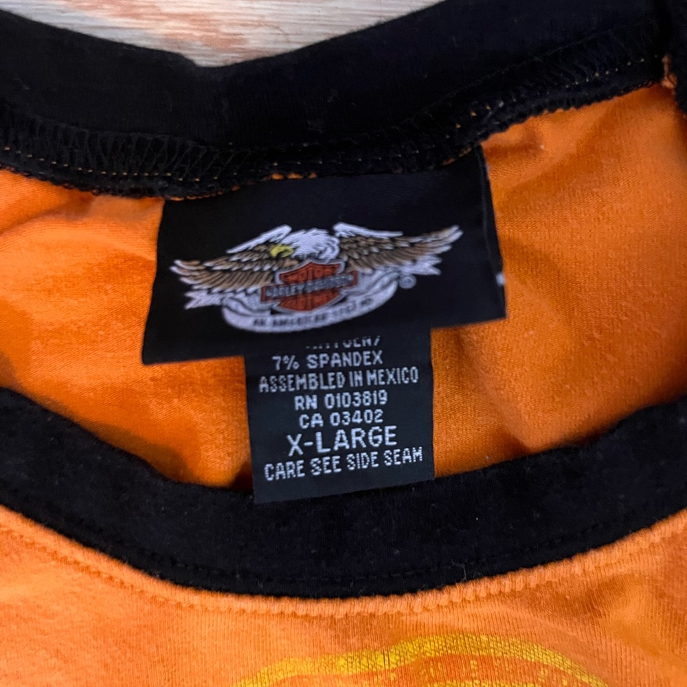 Harley-Davidson Women’s Orange and Black Long Sleeve Shirt - Picture 2 of 3